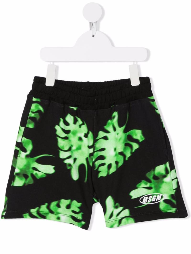 MSGM Kids leaf-print cotton shorts - Black von MSGM Kids