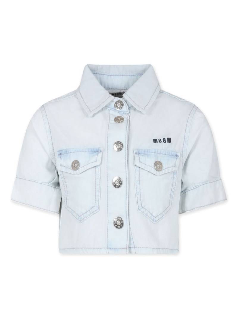 MSGM Kids logo-embroidered cropped shirt - Blue von MSGM Kids