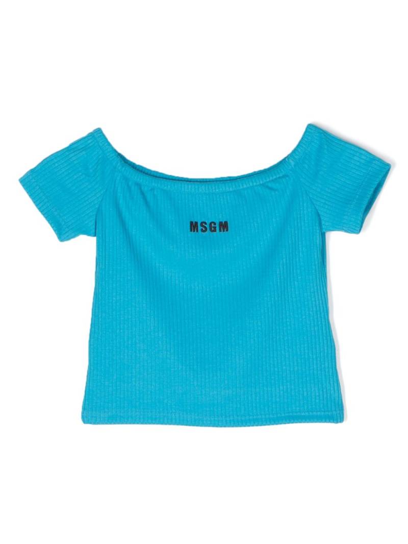 MSGM Kids logo-embroidered ribbed T-shirt - Blue von MSGM Kids