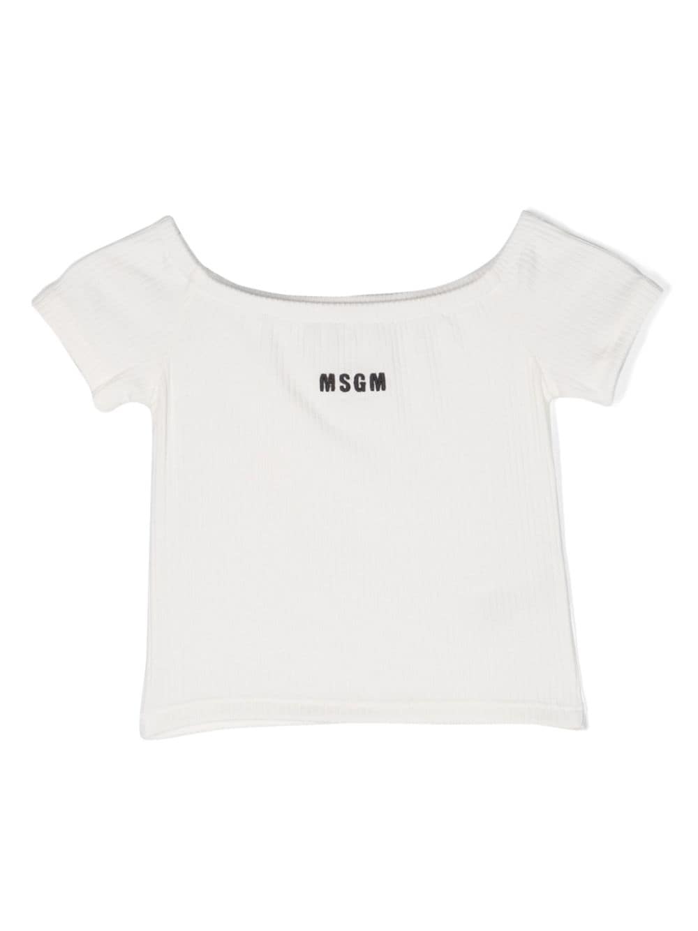 MSGM Kids logo-embroidered ribbed T-shirt - White von MSGM Kids