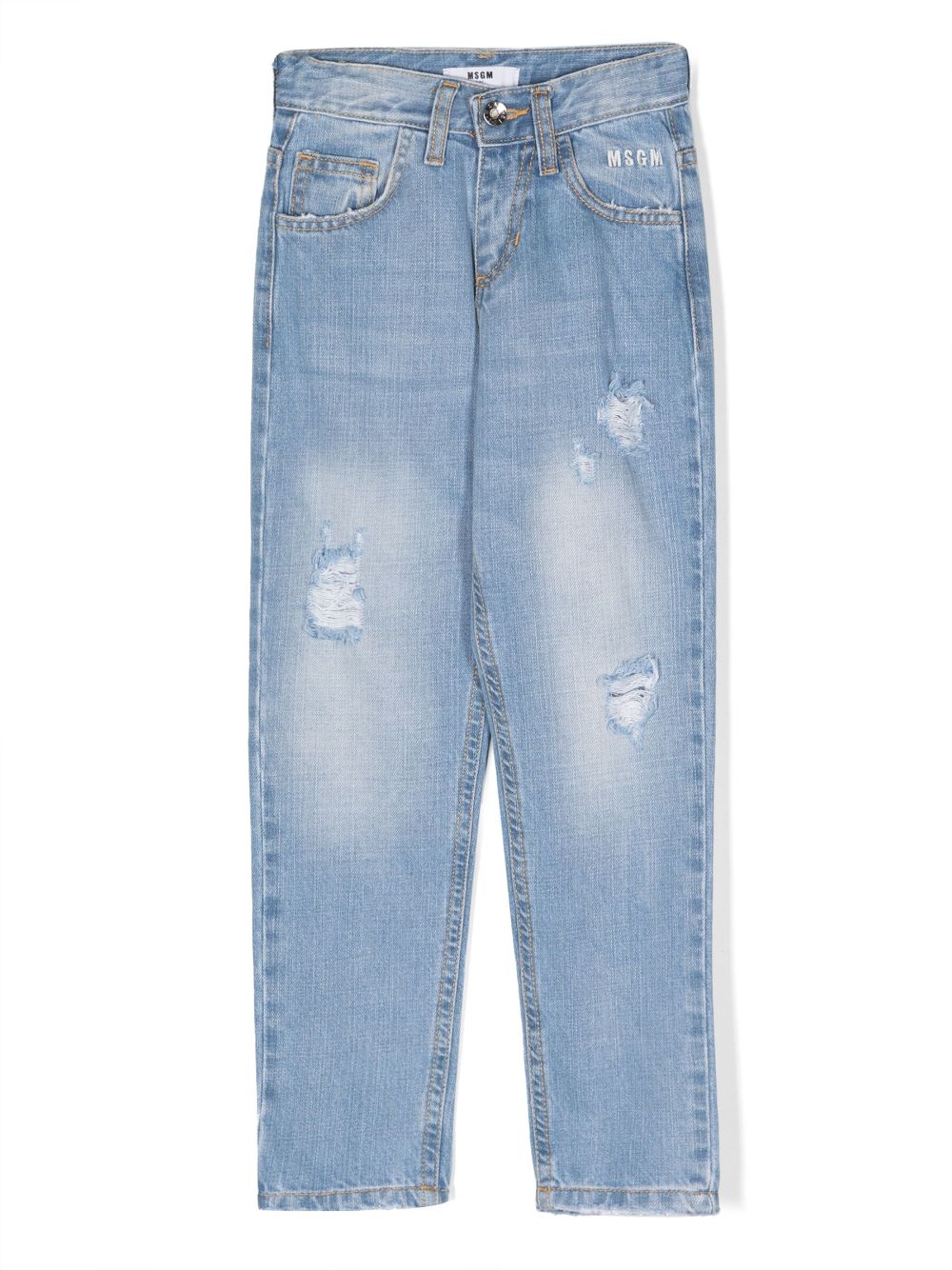 MSGM Kids logo-embroidered ripped-detail jeans - Blue von MSGM Kids