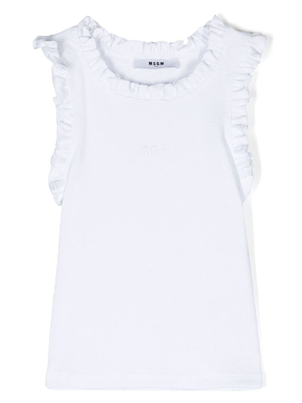 MSGM Kids logo-embroidered ruffle-trim T-shirt - White von MSGM Kids