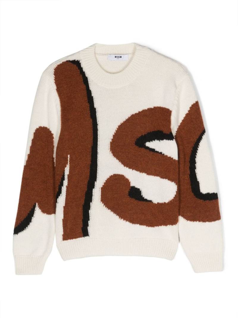 MSGM Kids logo-intarsia crew-neck jumper - Neutrals von MSGM Kids