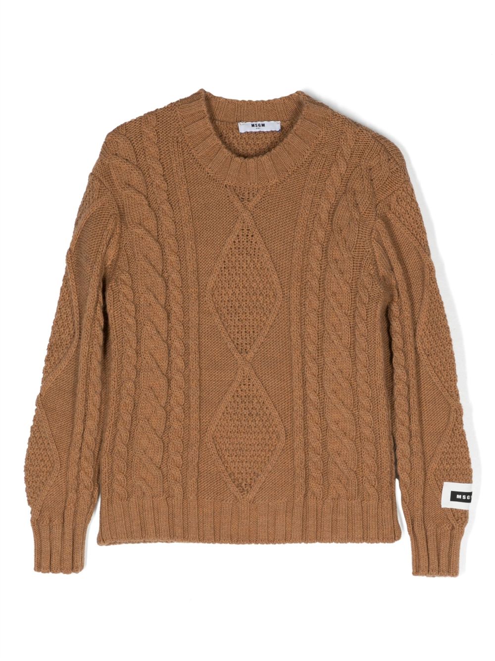 MSGM Kids logo-patch Aran-knit jumper - Brown von MSGM Kids