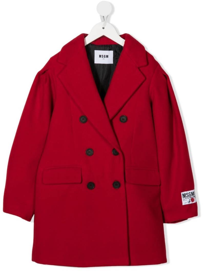 MSGM Kids logo-patch double-breasted peacoat - Red von MSGM Kids