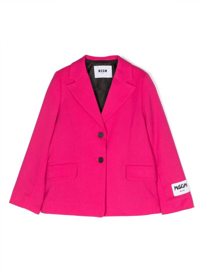 MSGM Kids logo-patch single-breasted blazer - Pink von MSGM Kids