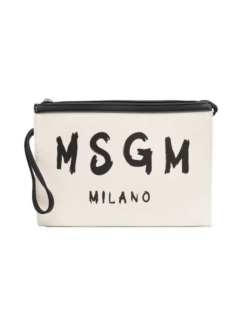 MSGM Kids logo-print canvas clutch - Neutrals von MSGM Kids