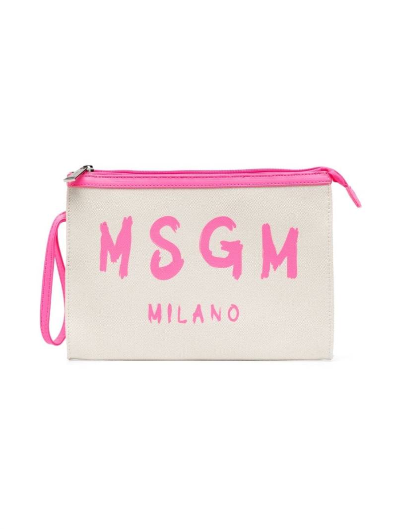 MSGM Kids logo-print canvas clutch - Neutrals von MSGM Kids