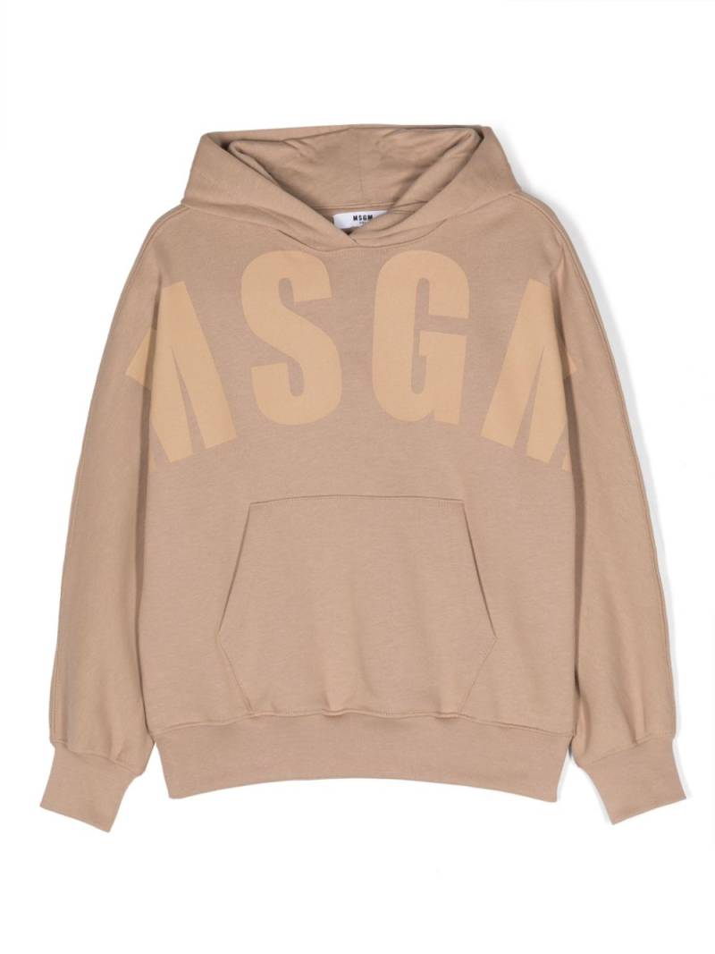 MSGM Kids logo-print cotton hoodie - Neutrals von MSGM Kids