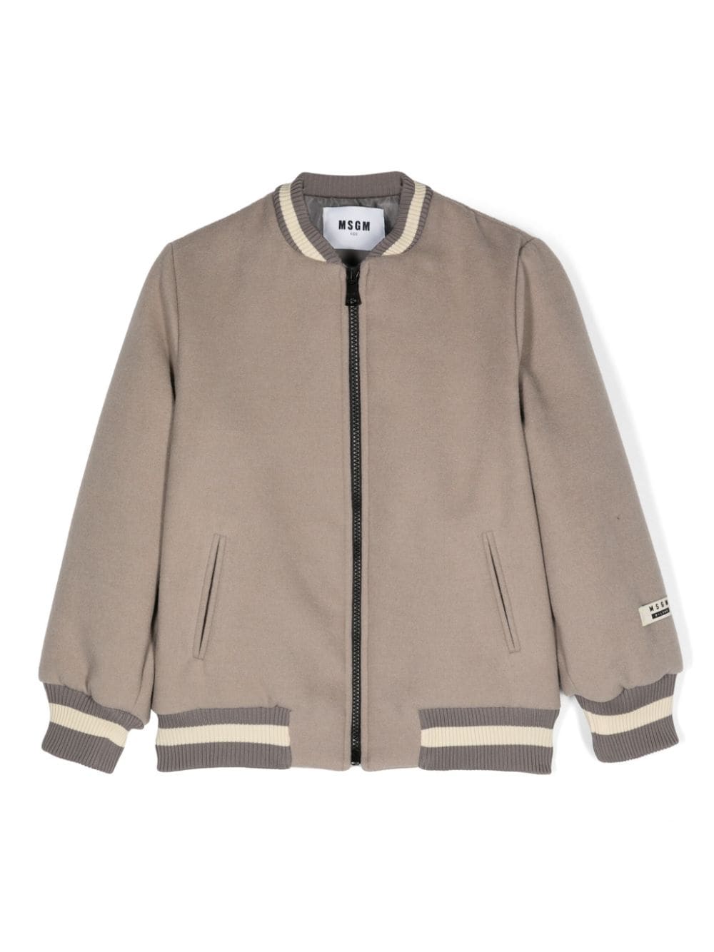 MSGM Kids logo-print felted bomber jacket - Neutrals von MSGM Kids