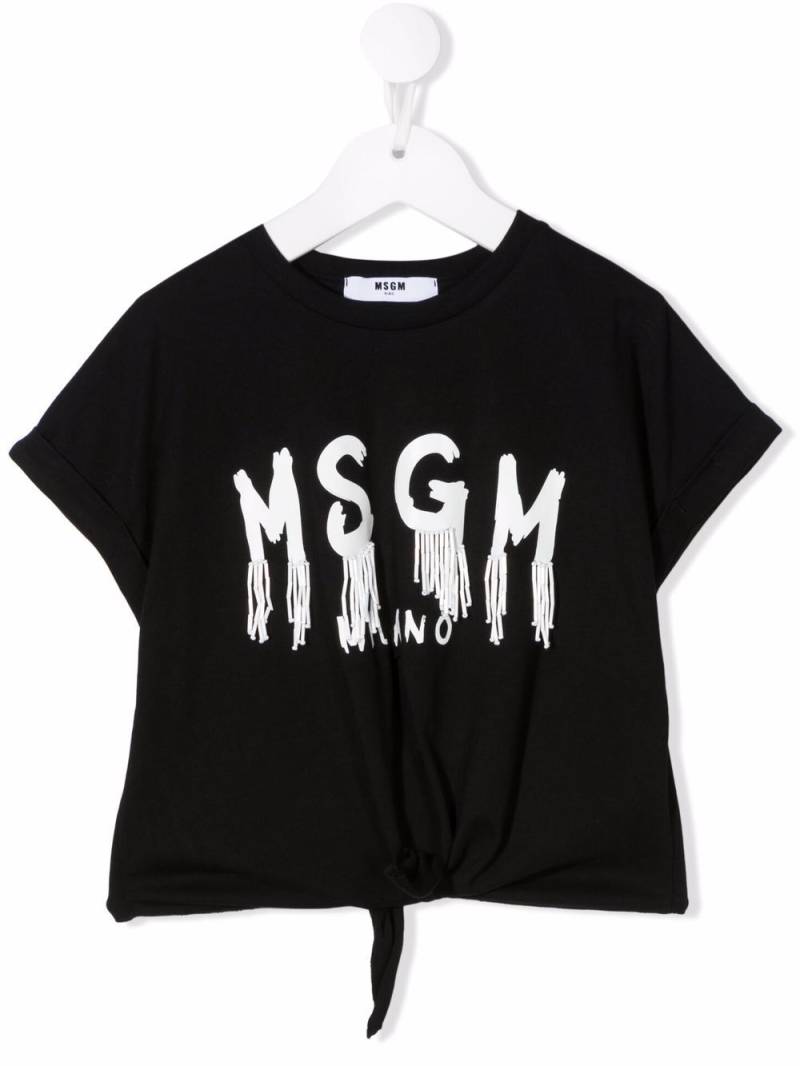 MSGM Kids logo-print knot-detail T-shirt - Black von MSGM Kids