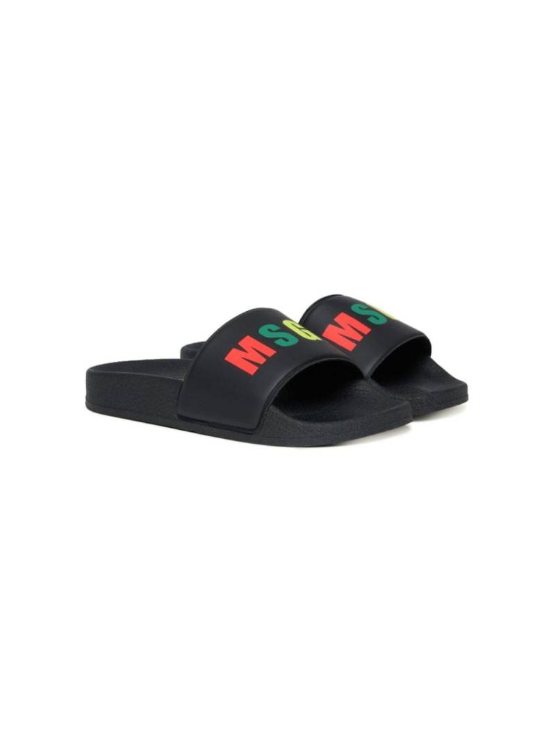 MSGM Kids logo-print slides - Black von MSGM Kids