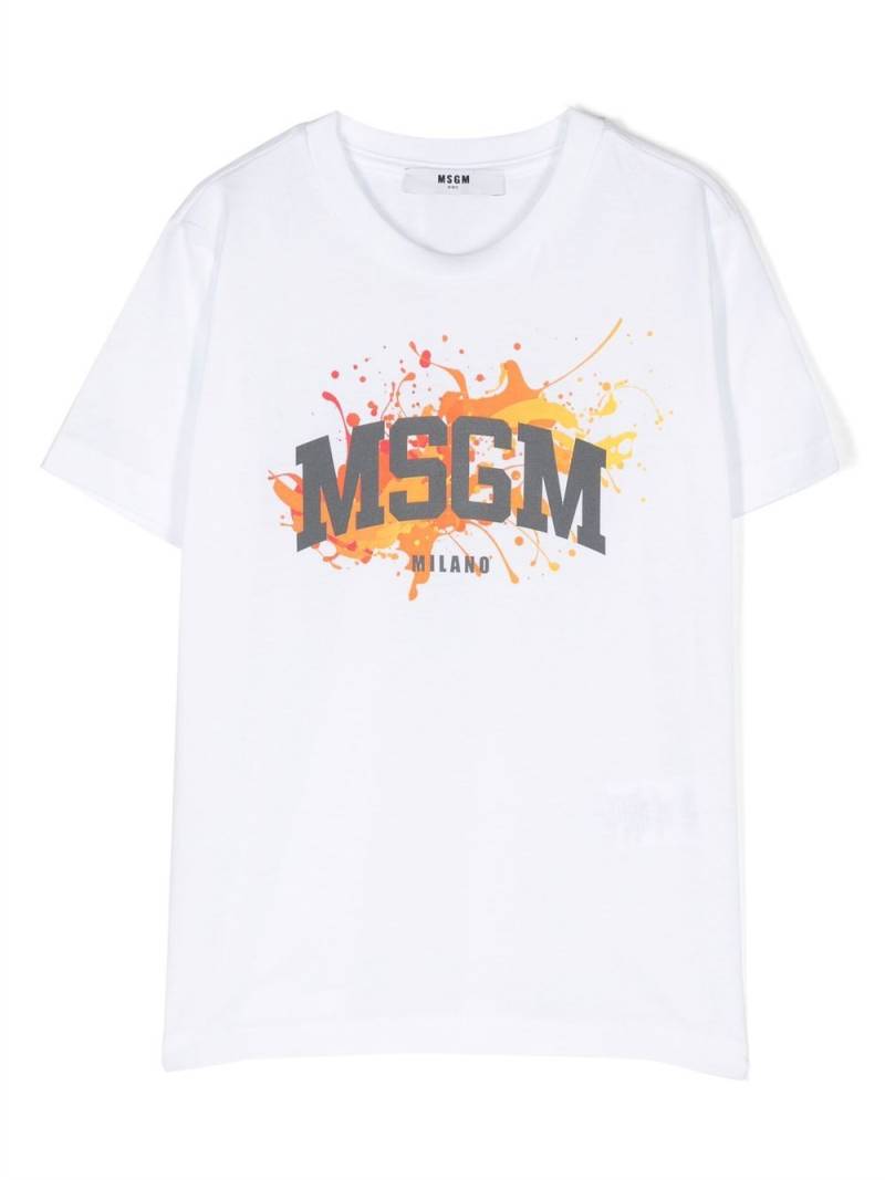 MSGM Kids paint-splatter logo-print T-shirt - White von MSGM Kids