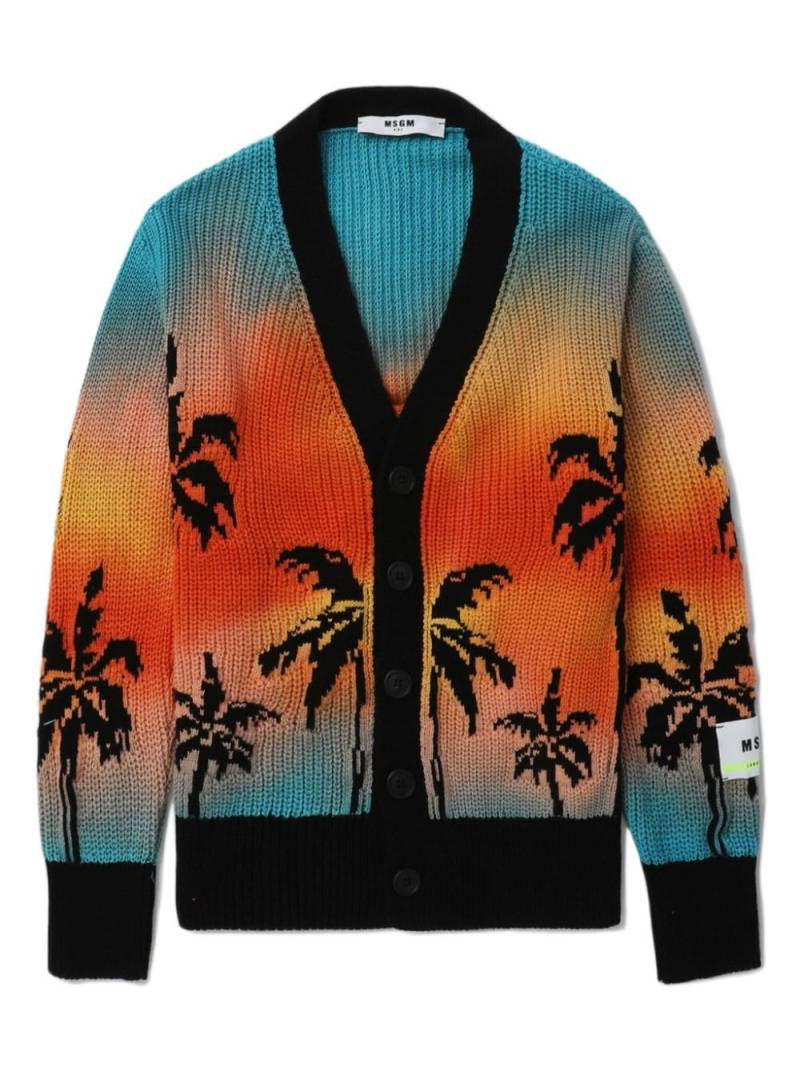 MSGM Kids palm trees pattern V-neck cardigan - Black von MSGM Kids