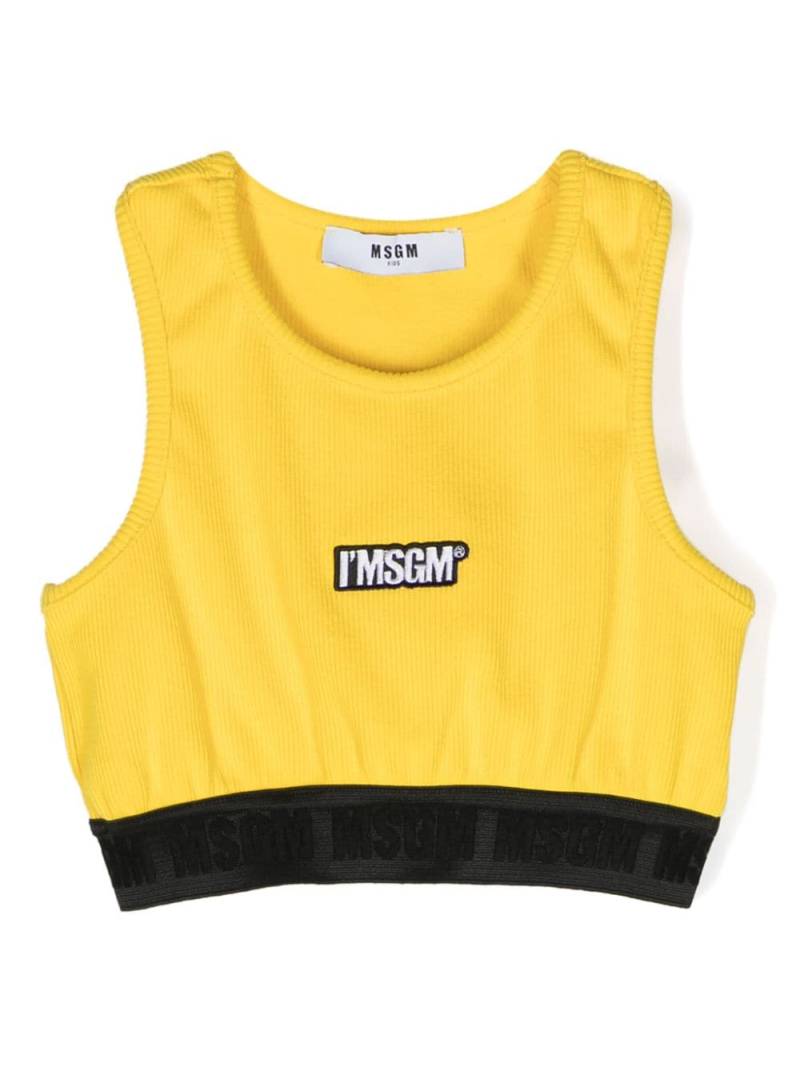 MSGM Kids ribbed-knit cropped tank top - Yellow von MSGM Kids