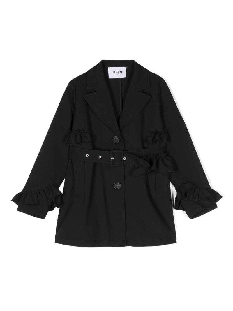 MSGM Kids ruffle-detail coat - Black von MSGM Kids