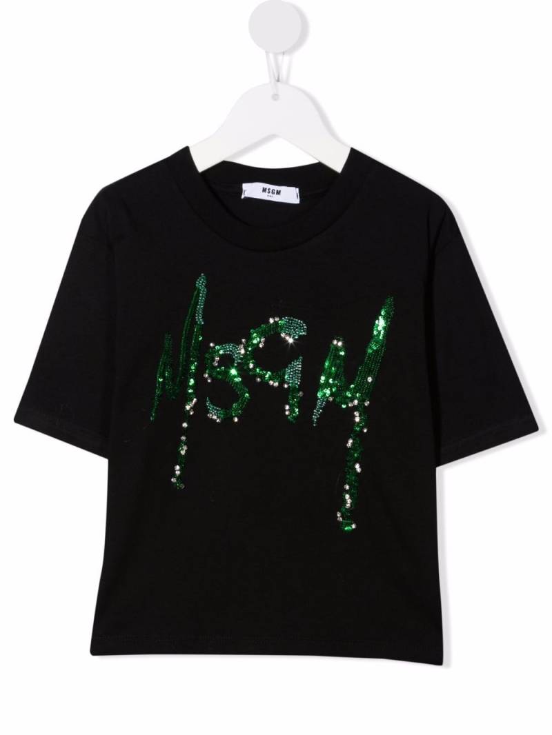 MSGM Kids sequin-logo cropped T-shirt - Black von MSGM Kids