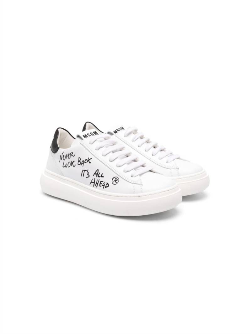 MSGM Kids slogan-print leather sneakers - White von MSGM Kids