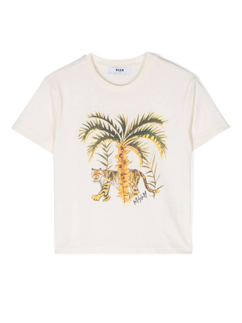 MSGM Kids tiger-print T-shirt - Neutrals von MSGM Kids