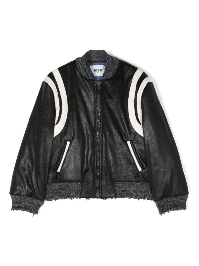 MSGM Kids two-tone distressed bomber jacket - Black von MSGM Kids