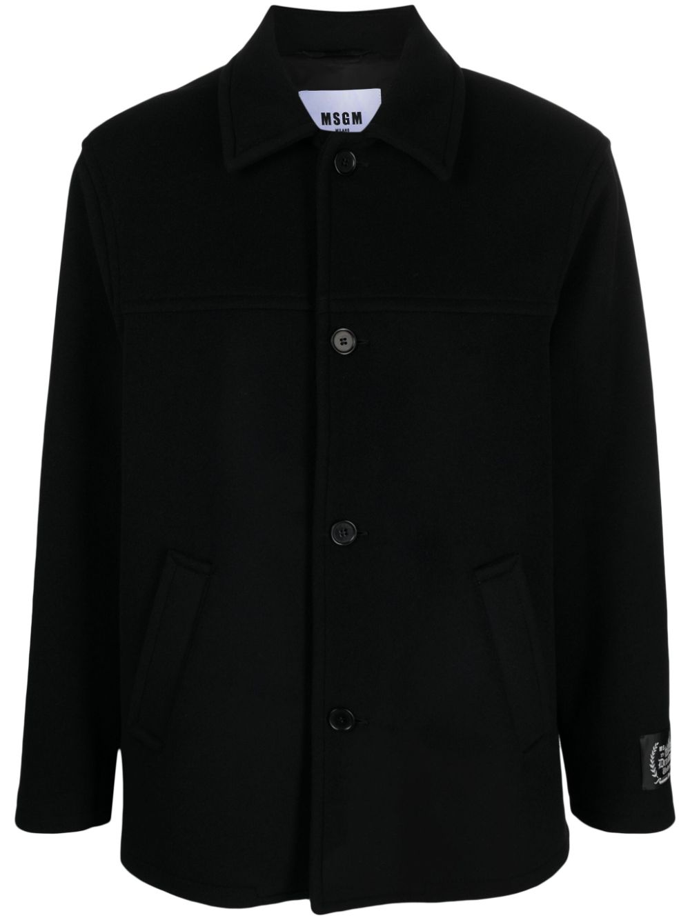 MSGM Wool Coating logo-patch coat - Black von MSGM