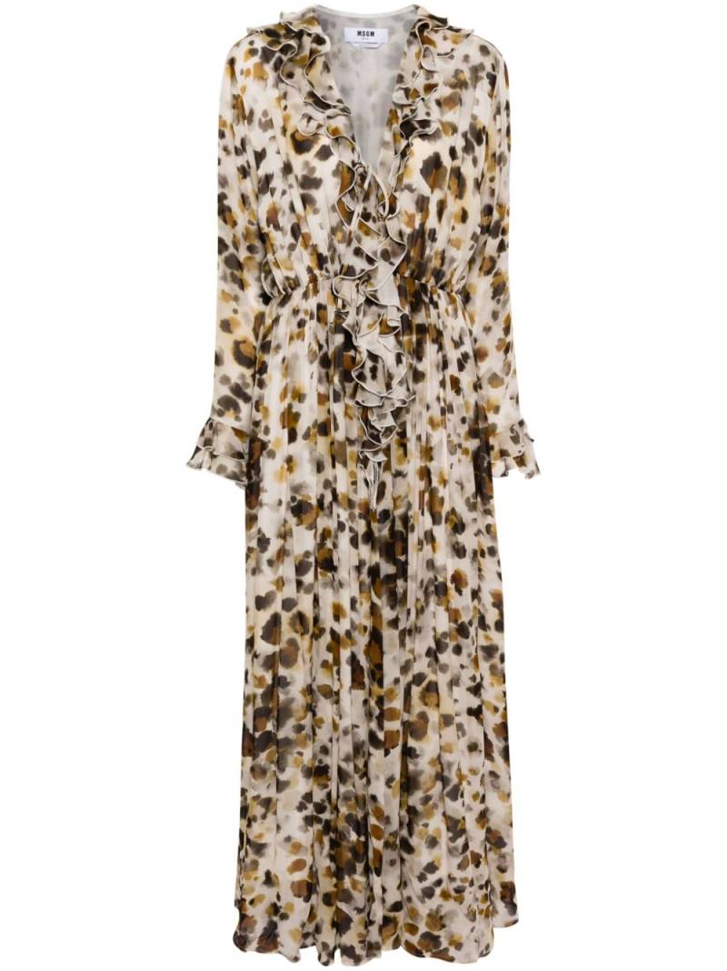 MSGM abstract-pattern print ruffle-detailing dress - Neutrals von MSGM