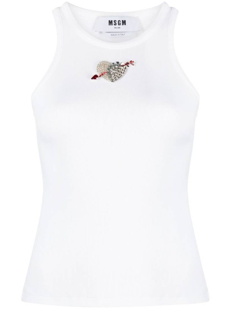 MSGM appliqué-detail stretch-cotton top - White von MSGM