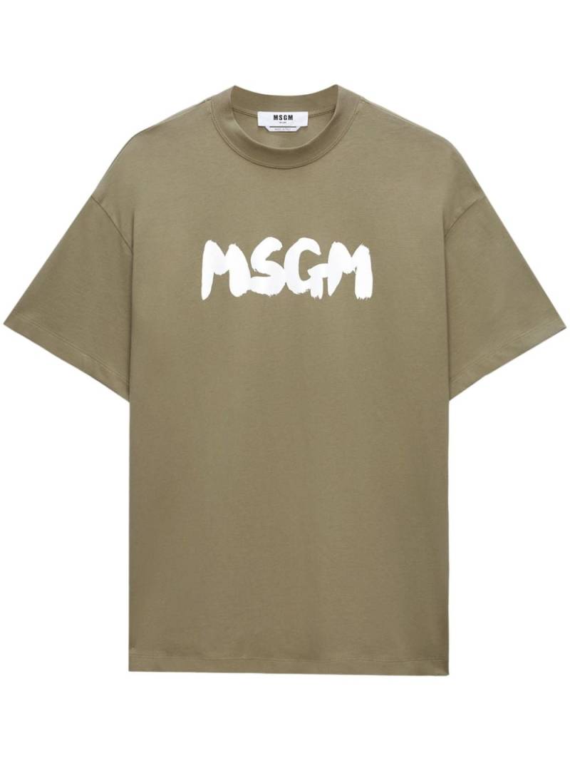 MSGM Brushed-logo cotton T-shirt - Green von MSGM