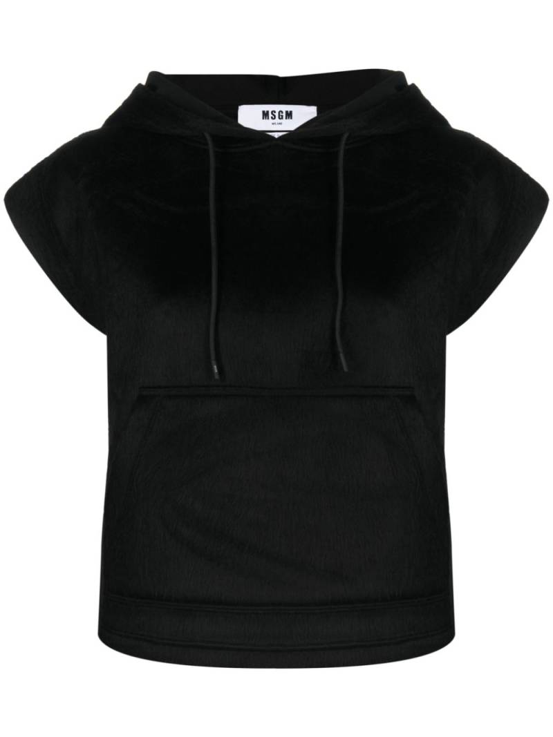 MSGM cap-sleeve brushed-effect hoodie - Black von MSGM