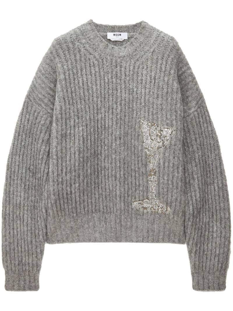 MSGM embellished crew-neck jumper - Grey von MSGM