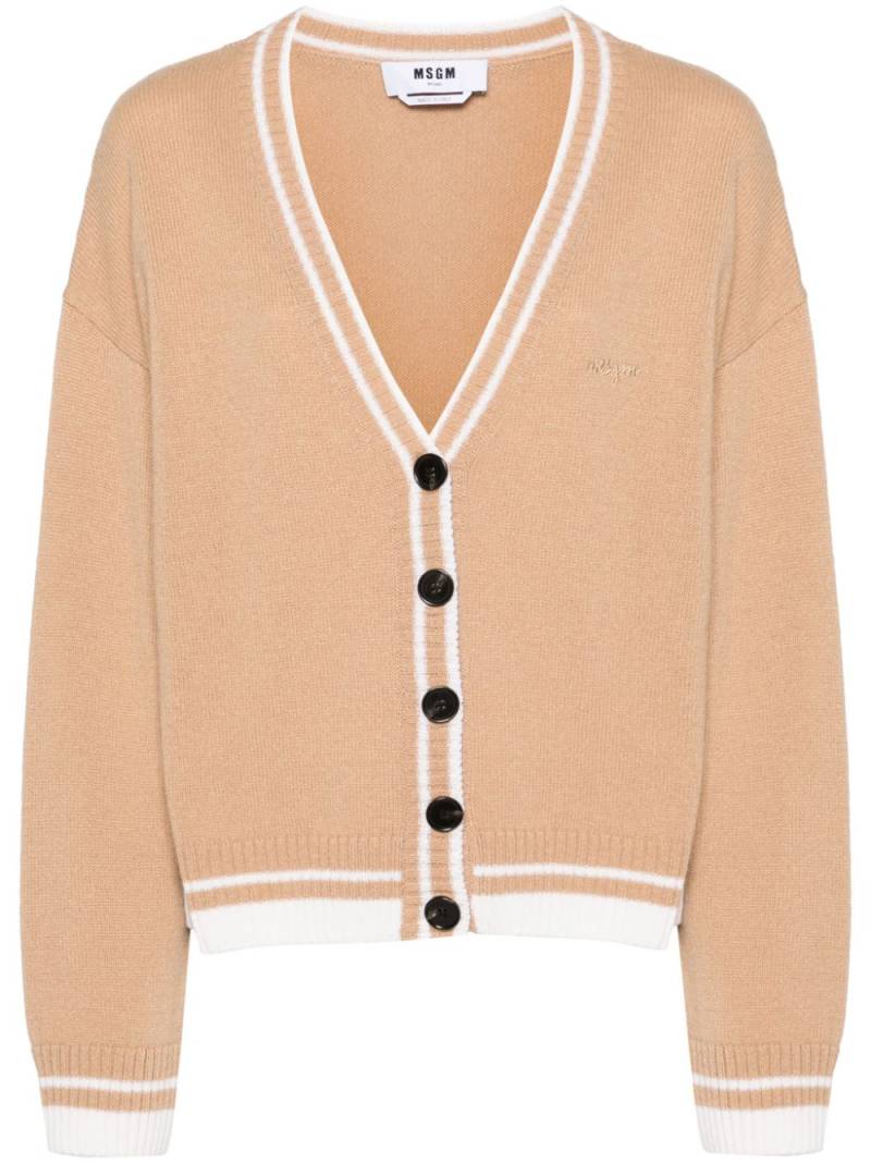 MSGM embroidered-logo knitted cardigan - Neutrals von MSGM