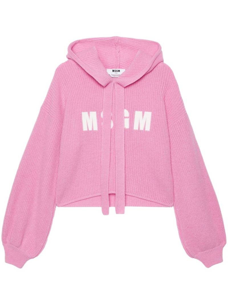 MSGM embroidered-logo knitted hoodie - Pink von MSGM