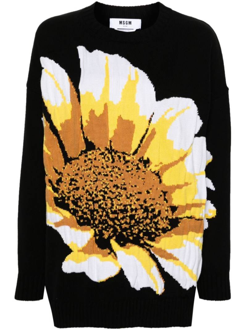 MSGM floral-intarsia-knit jumper - Black von MSGM