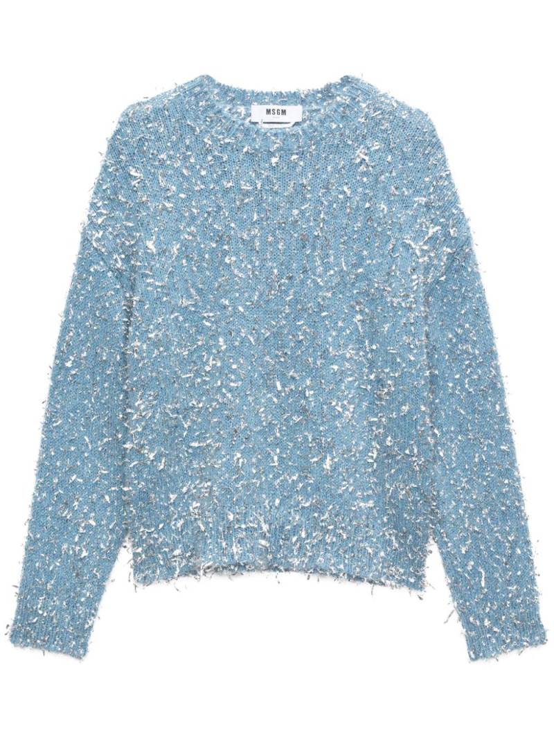 MSGM frayed-effect crew-neck jumper - Blue von MSGM