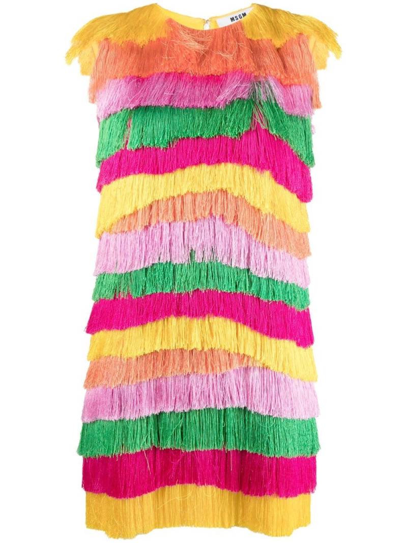 MSGM fringed tiered mini dress - Yellow von MSGM