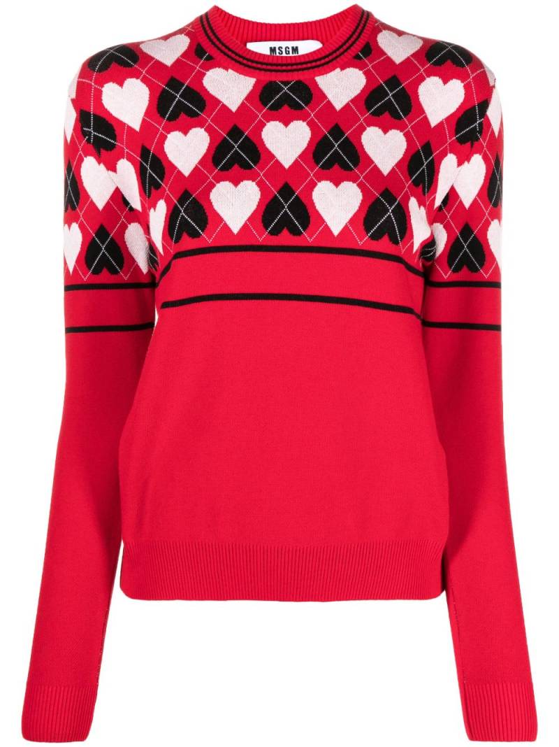 MSGM heart-print intarsia-knit jumper - Red von MSGM