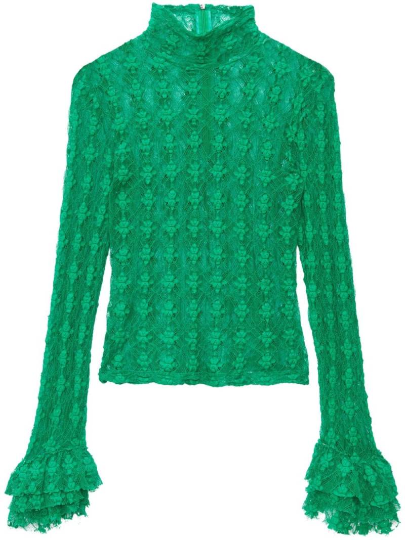 MSGM lace ruffled-cuff T-shirt - Green von MSGM