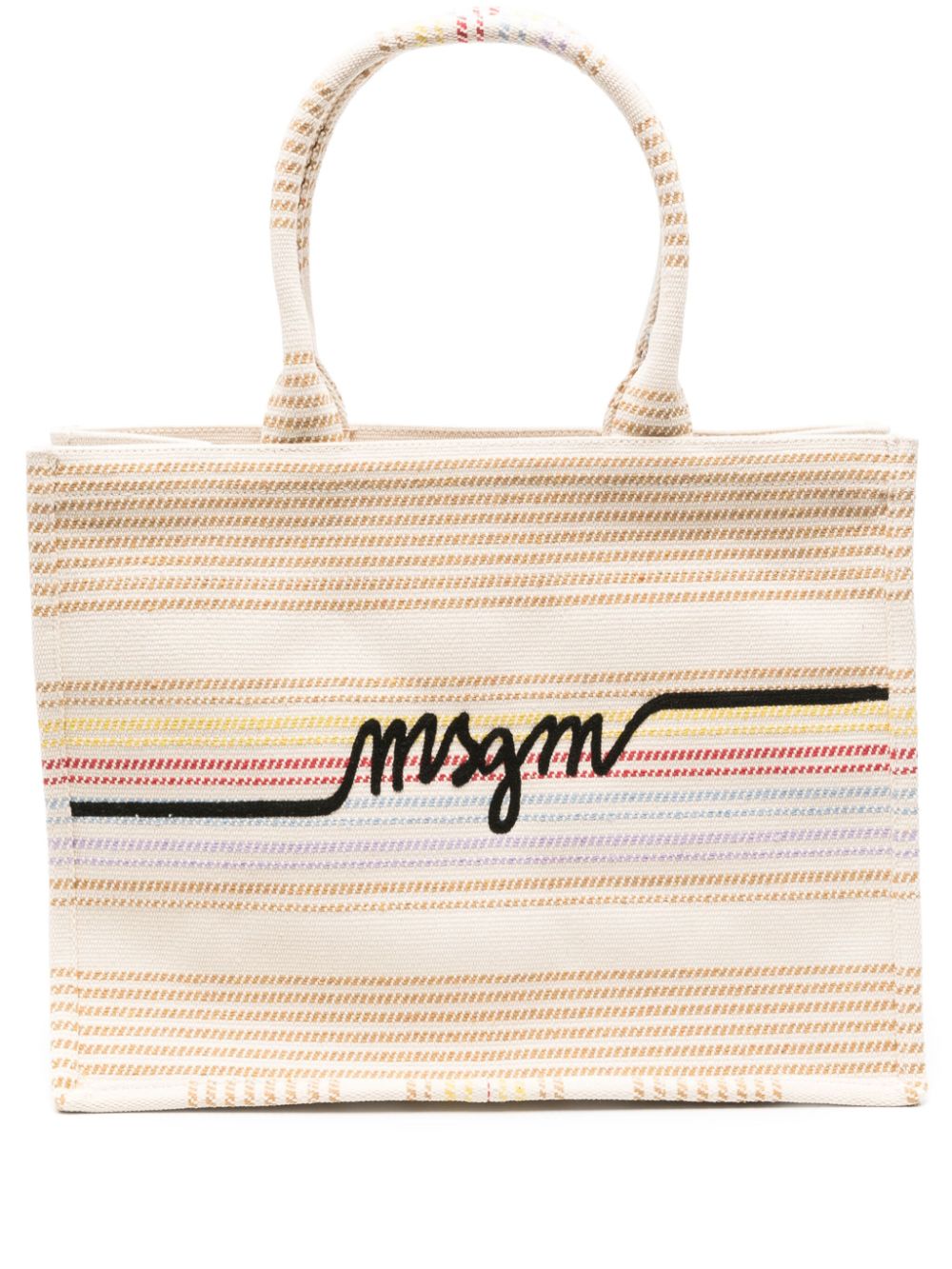 MSGM logo-embroidered striped tote bag - Neutrals von MSGM