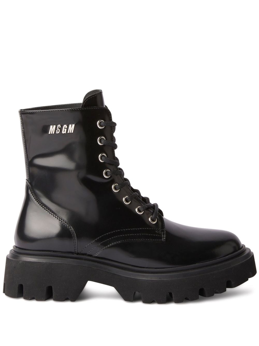 MSGM logo-lettering leather combat boots - Black von MSGM