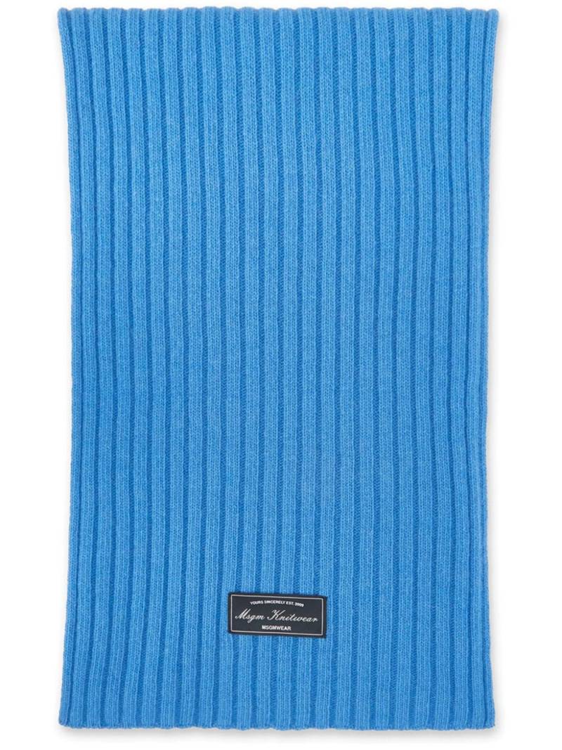 MSGM logo-patch ribbed-knit scarf - Blue von MSGM