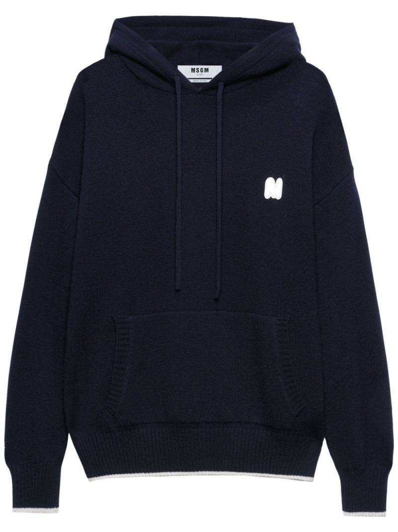 MSGM logo-print knitted hoodie - Blue von MSGM