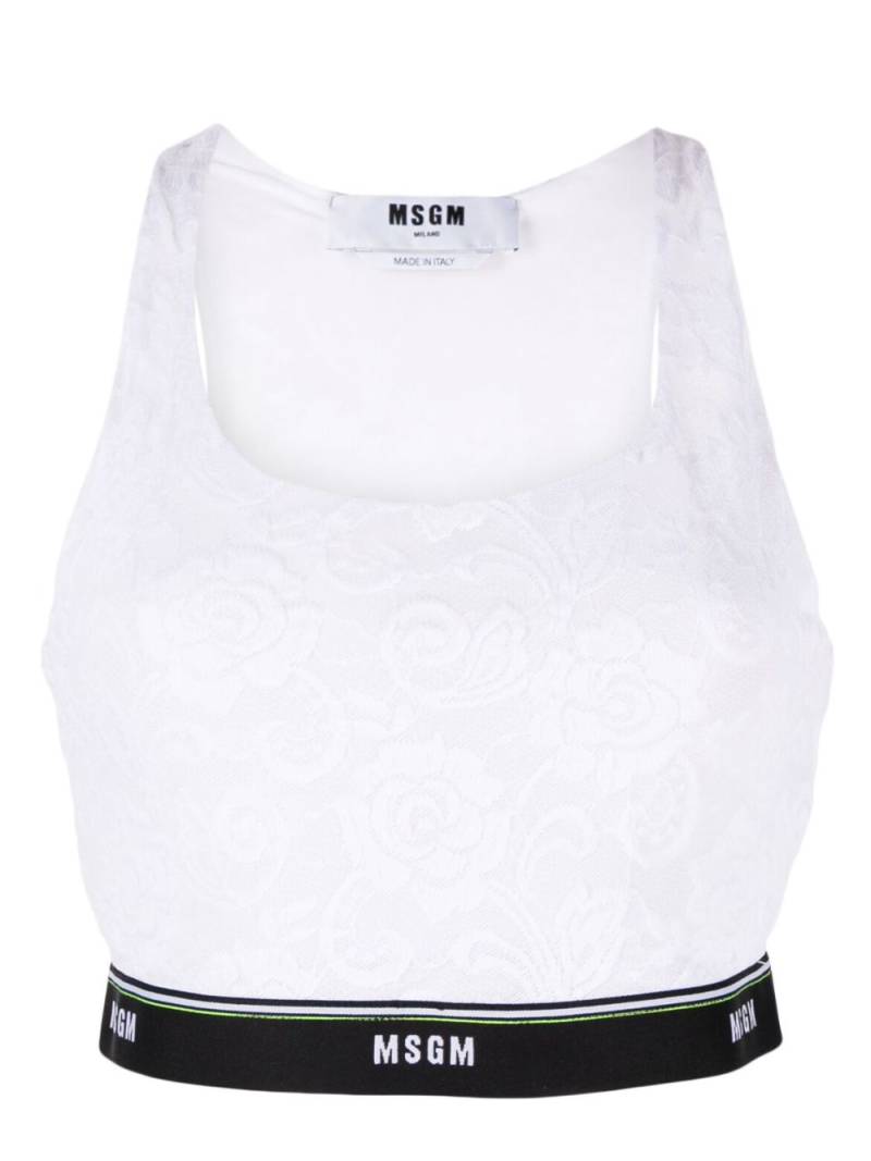 MSGM logo-strap lace racerback bra - White von MSGM