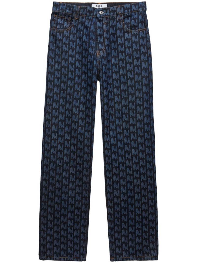 MSGM monogram-print cotton jeans - Blue von MSGM