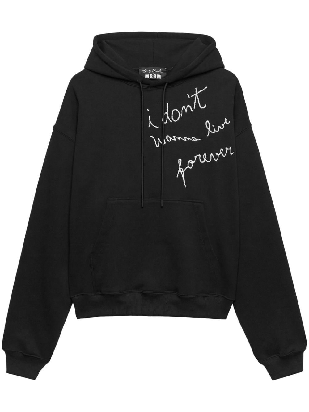 MSGM slogan-embroidered drawstring hoodie - Black von MSGM