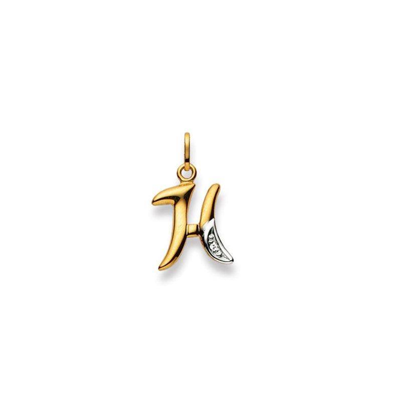 Anhänger Buchstabe H Bicolor Gelb-/weissgold 750 Diamant 0.01.00ct. 21x12mm Damen Gold ONE SIZE von MUAU Schmuck