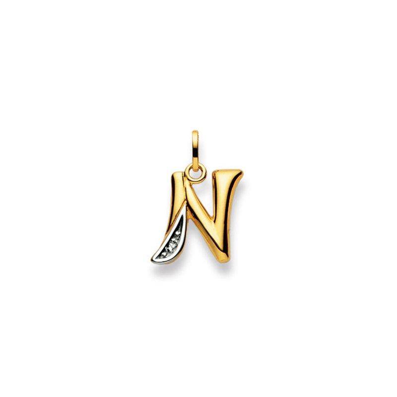 Anhänger Buchstabe N Bicolor Gelb-/weissgold 750 Diamant 0.01.00ct. 21x12mm Damen Gold ONE SIZE von MUAU Schmuck