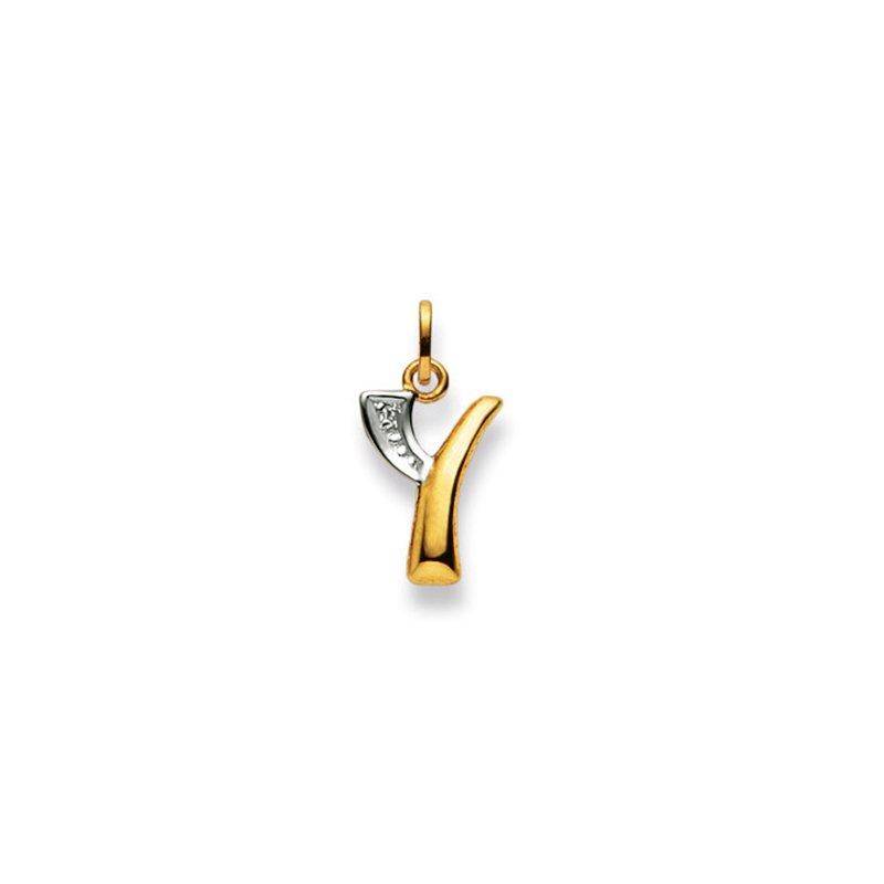 Anhänger Buchstabe Y Bicolor Gelb-/weissgold 750 Diamant 0.01.00ct. 21x12mm Damen Gold ONE SIZE von MUAU Schmuck