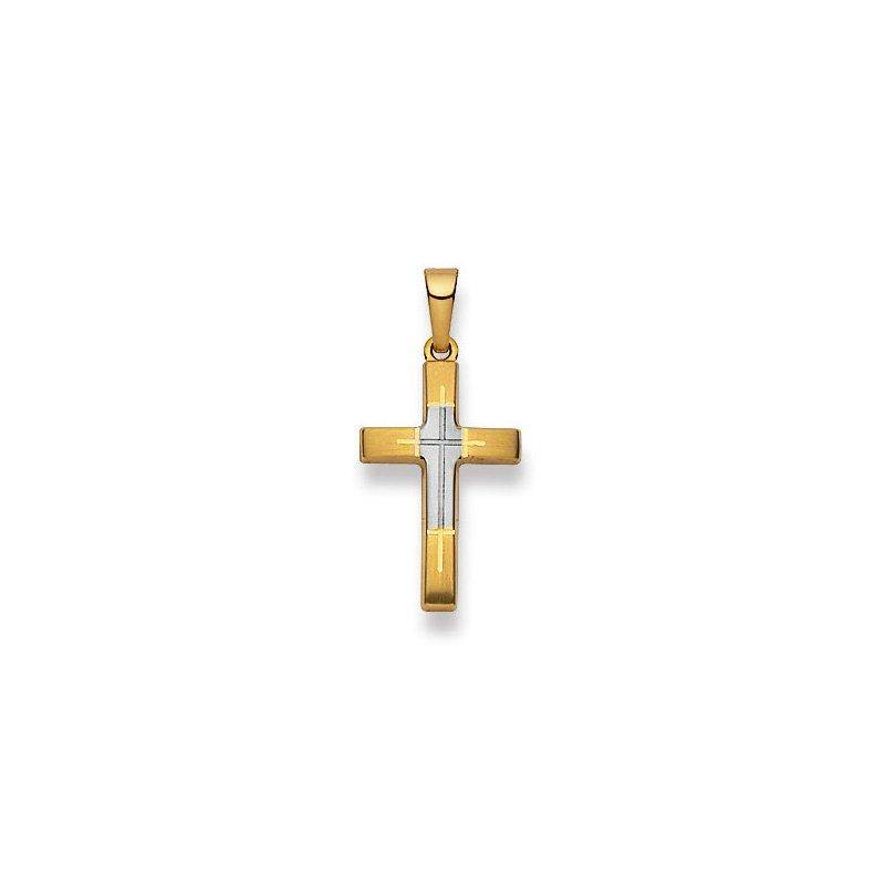 Anhänger Kreuz Bicolor Gelb-/weissgold 750, 26x13mm Damen Gold ONE SIZE von MUAU Schmuck