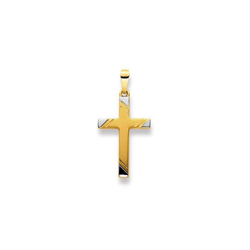 Anhänger Kreuz Bicolor Gelb-/weissgold 750, 30x14mm Damen Gold ONE SIZE von MUAU Schmuck