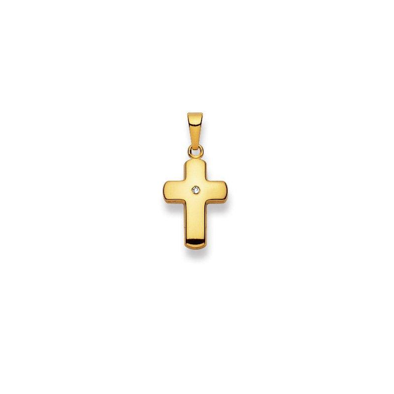 Anhänger Kreuz Gelbgold 750 Diamant 0.01ct. 24x11mm Damen Gelbgold ONE SIZE von MUAU Schmuck